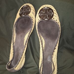 Tory Burch, Brown Crochet & Leather Ballet Flats, Sz 9.5